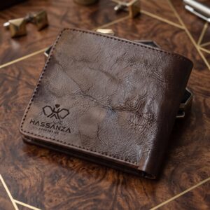 Hassanza Premium Genuine Leather Center Flap Wallet Dark Brown