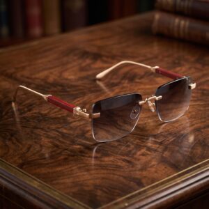 Hassanza Stylish Golden Rimless Square Sunglasses – Grey Gradient Lens