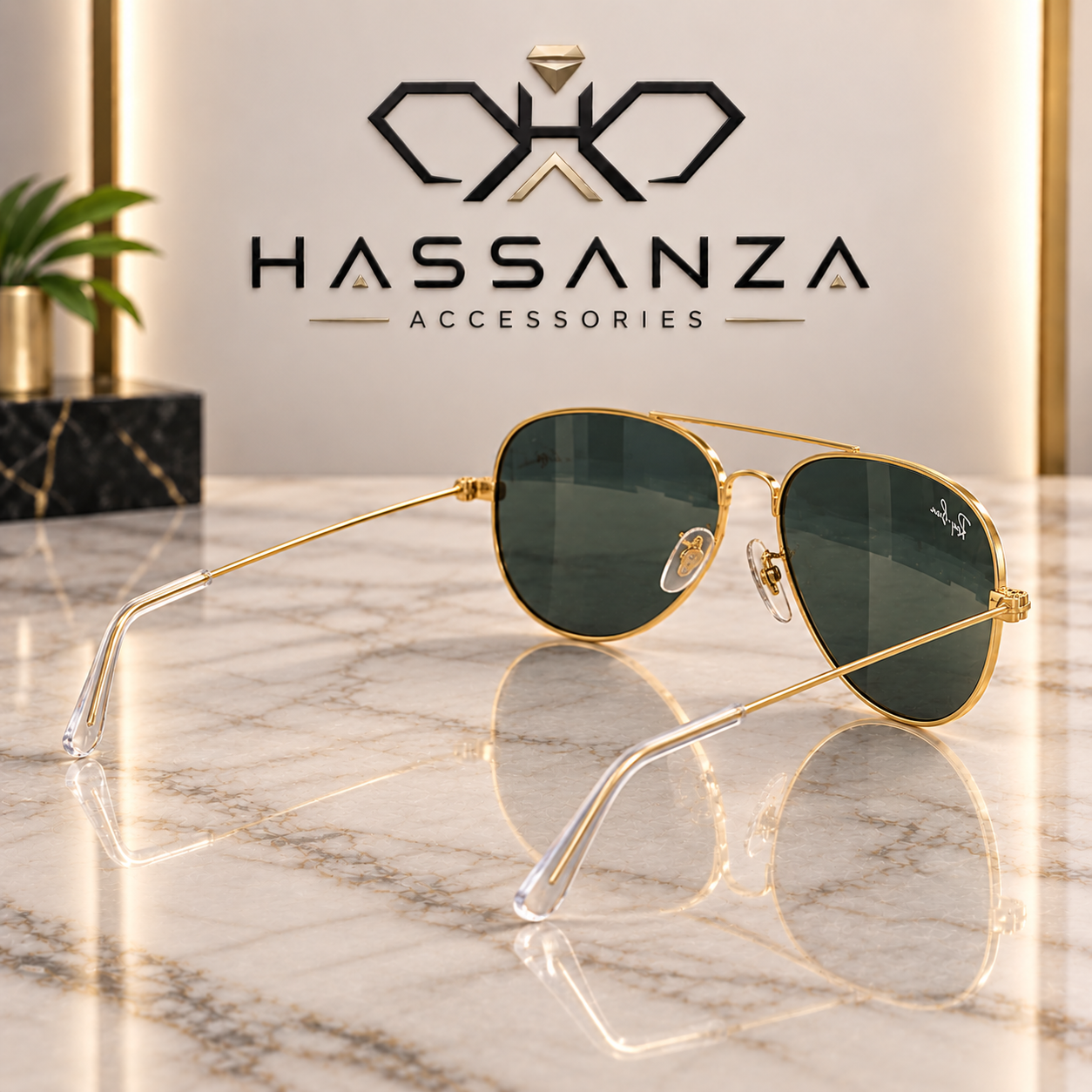 Ray-Ban Gold-Tone Aviator Sunglasses with Dark Lenses - Image 2