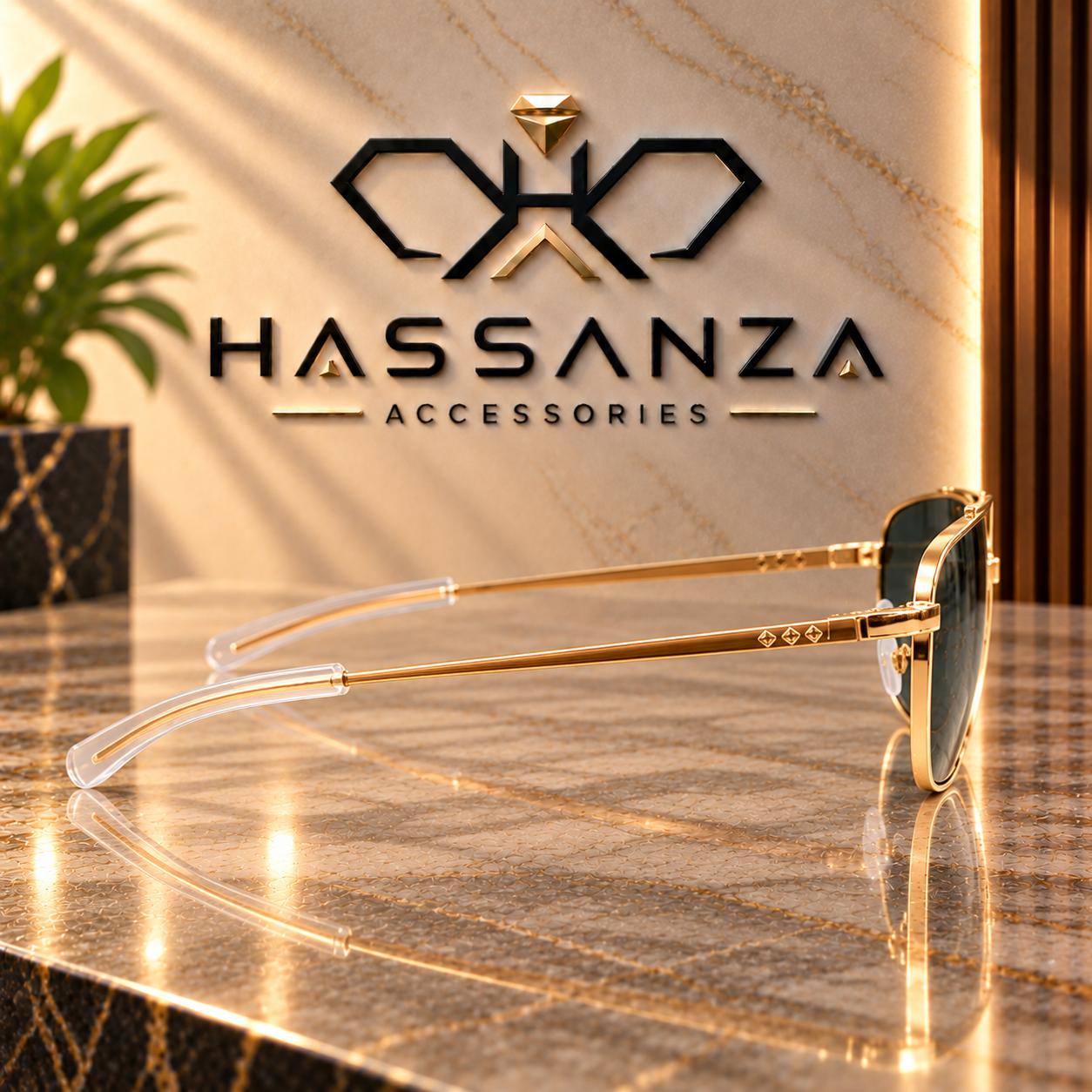 Hassanza Gold-Tone Square Frame Sunglasses - Image 3