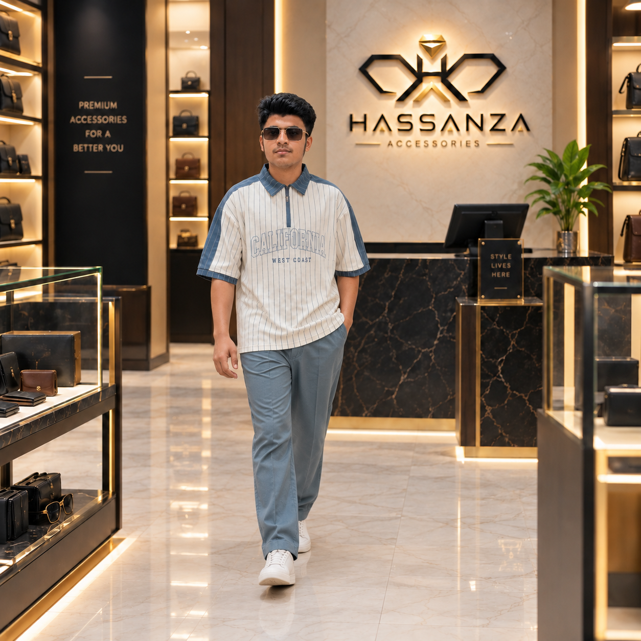 Hassanza Gold-Tone Square Frame Sunglasses - Image 2