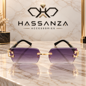 Hassanza Purple Rimless Rectangular Sunglasses