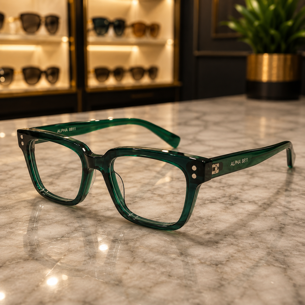 Hassanza Green Square Frame Sunglasses