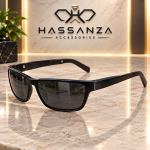Hassanza Black Rectangular Sunglasses with Dark Lenses
