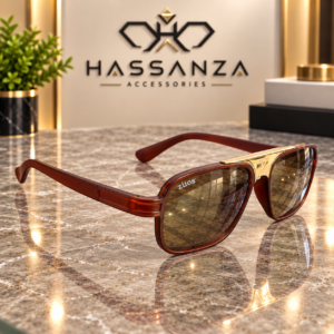 Hassanza Brown Square Sunglasses with Gold-Tone Bridge