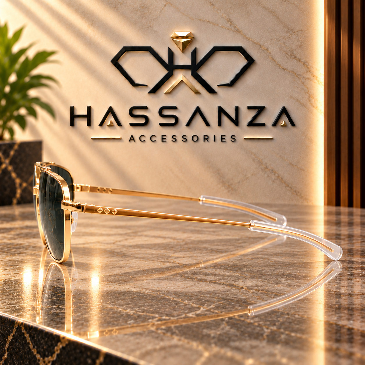 Hassanza Gold-Tone Square Frame Sunglasses - Image 4
