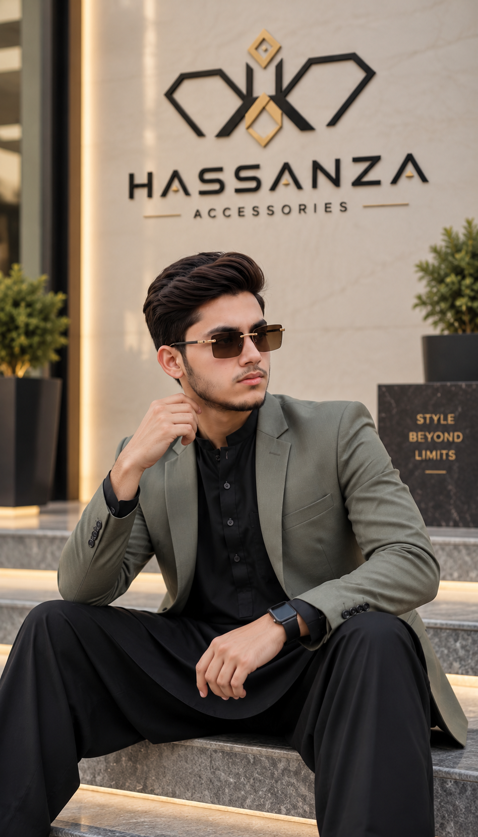 Hassanza Rimless Brown Rectangular Sunglasses - Image 4