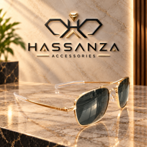 Hassanza Gold-Tone Square Frame Sunglasses