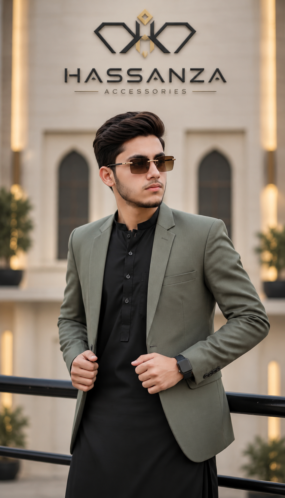 Hassanza Rimless Brown Rectangular Sunglasses - Image 3