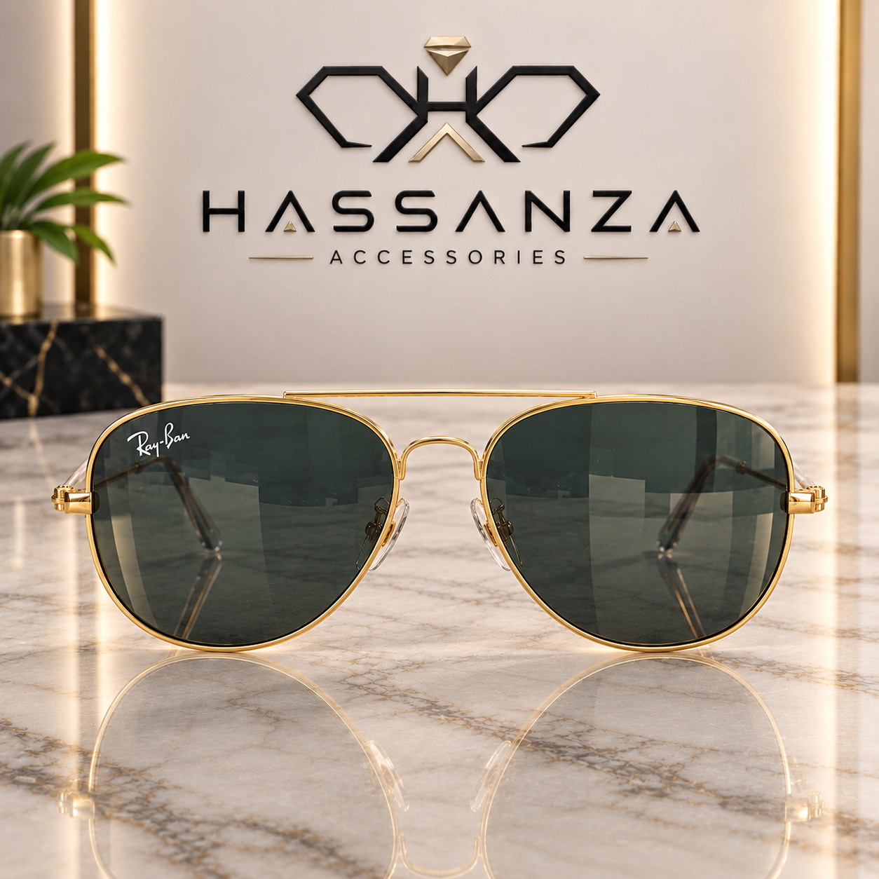 Ray-Ban Gold-Tone Aviator Sunglasses with Dark Lenses - Image 4