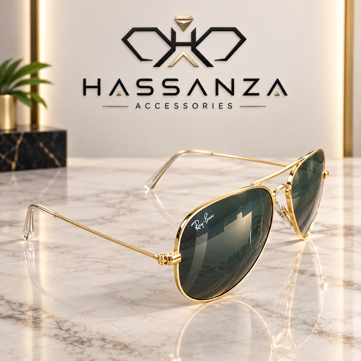 Ray-Ban Gold-Tone Aviator Sunglasses with Dark Lenses - Image 3
