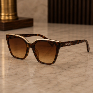 Hassanza Tortoiseshell Square Sunglasses with Gold-Tone Detail