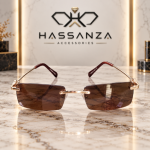 Hassanza Rimless Brown Rectangular Sunglasses