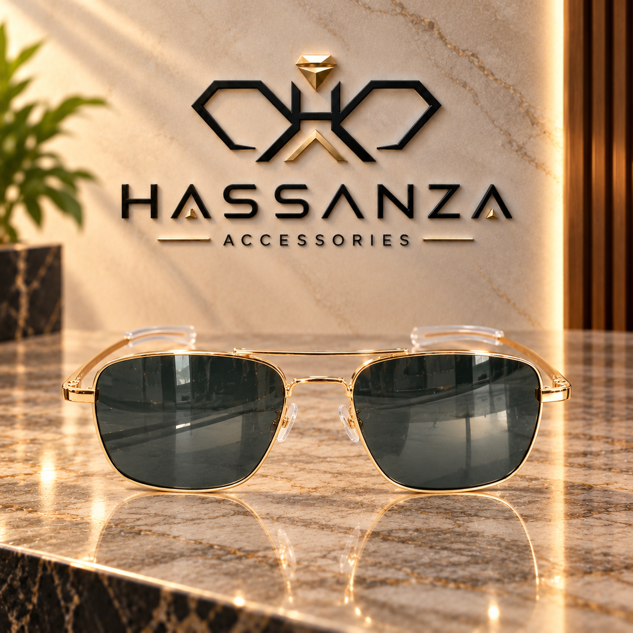 Hassanza Gold-Tone Square Frame Sunglasses - Image 5
