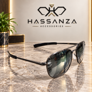 Hassanza Black Double-Bridge Rectangular Sunglasses (Copy)